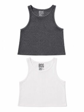 BDG Women’s Cropped Tank Tops Set of 2 White & Gray Size S